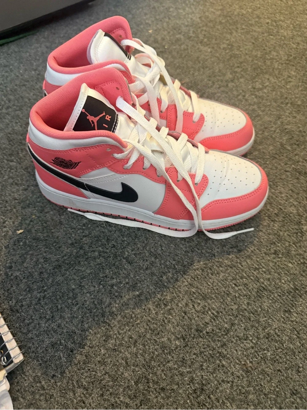 Nike Kids Pink and White Air Jordan 1 Mid Sneakers